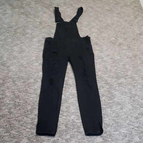DOLLHOUSE destructed black denim overalls - Picture 1 of 12